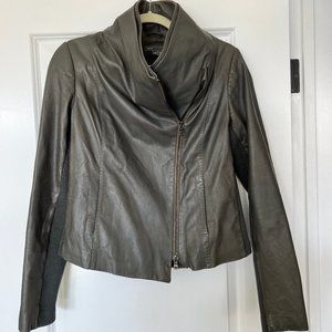 Vince Cross Front Leather Scuba Jacket, Grey, Size M